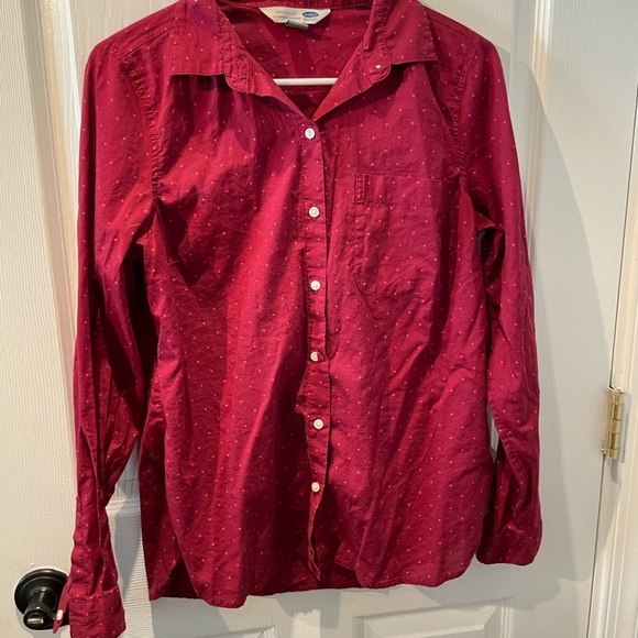 Old Navy Class Shirt Pink Polka Dot Button Up - Picture 5 of 7
